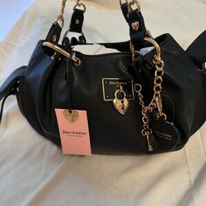 Juicy Couture Black Shoulder Bag with Gold Charm Hardware